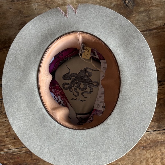Nick Fouquet 7 1/4 58 100x beaver felt fedora beige Teressa foglia flat brim hat - Picture 4 of 4